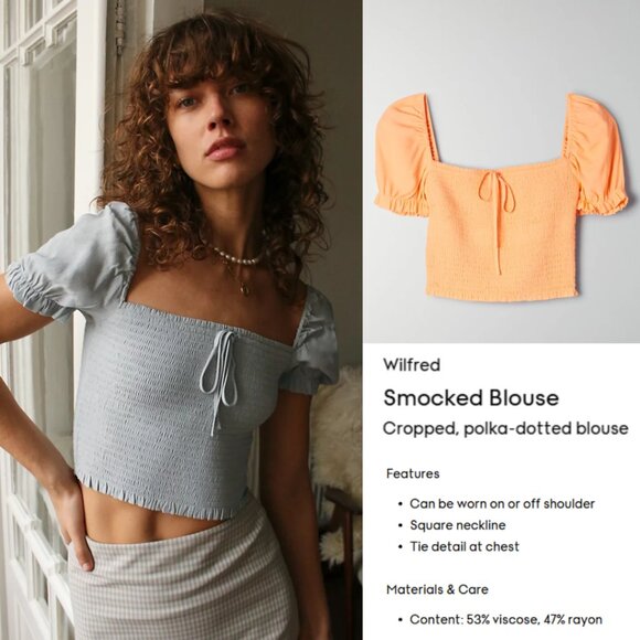 Aritzia Wilfred Smocked Blouse Size Small Orange - Picture 1 of 8